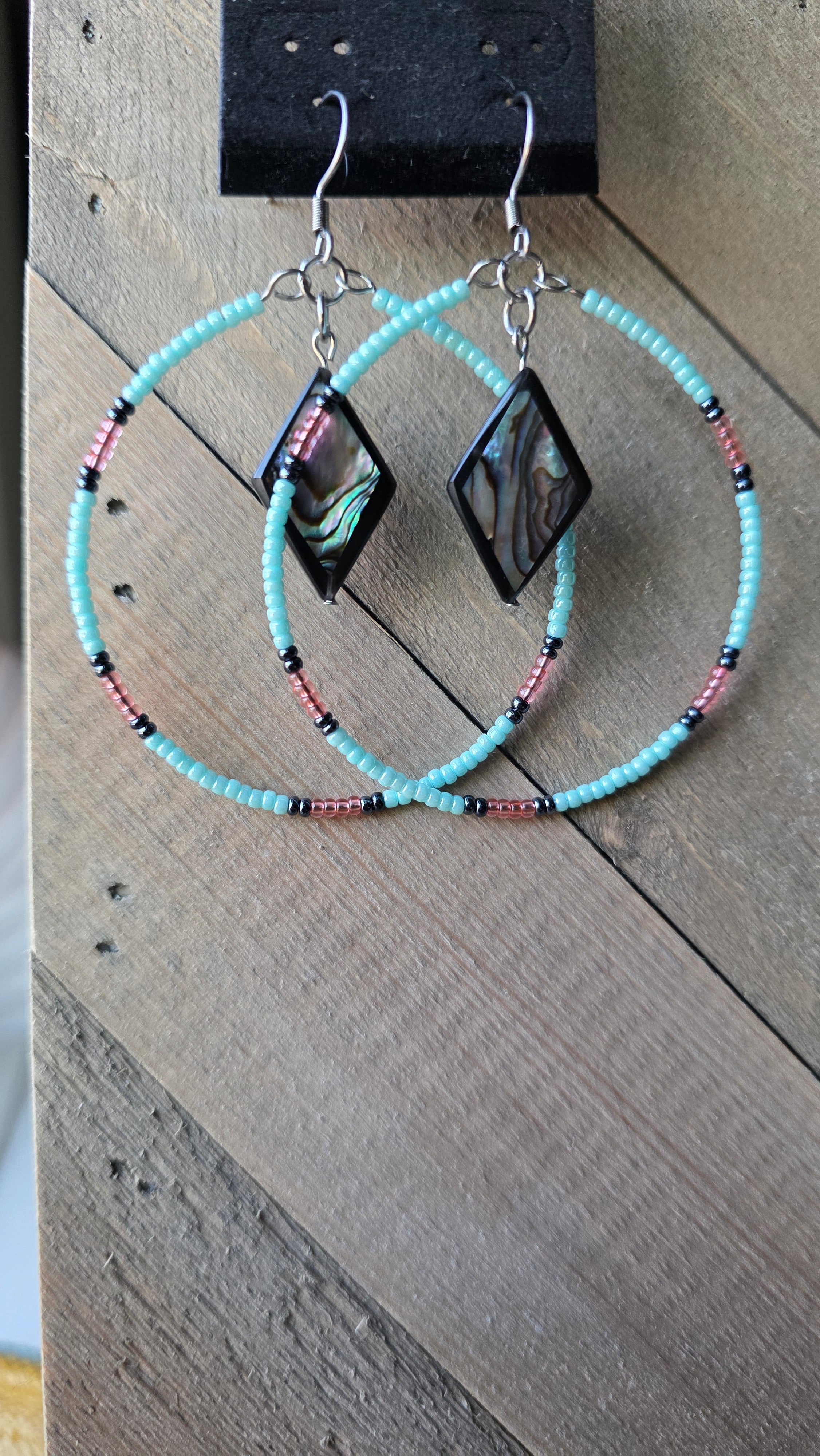 Beaded Hoops with Abalone Inlays